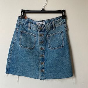 Zara button front denim mini skirt